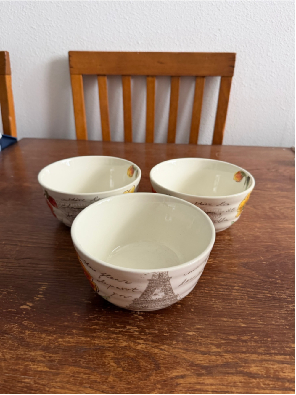Maxcera Tower & Poppy Cereal Soup Bowls Set of 3 Eiffel Tower Paris Floral